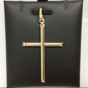 14K  Yellow real Gold Italy tube Cross Pendant 2.5gr
